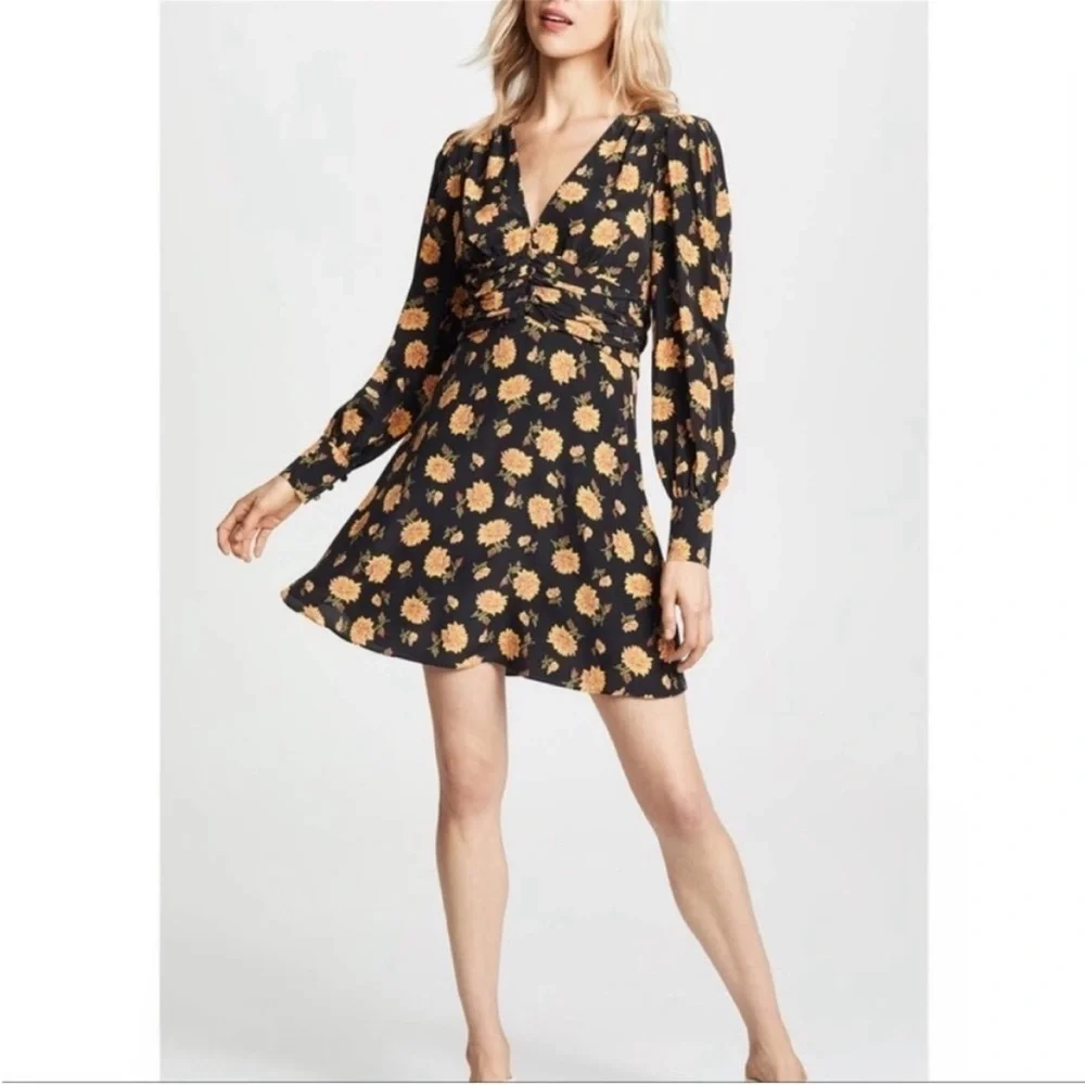 VERONICA BEARD Black & Yellow Sunflower Floral Printed Silk Riggins Dress Sz 0 - Picture 3 of 17